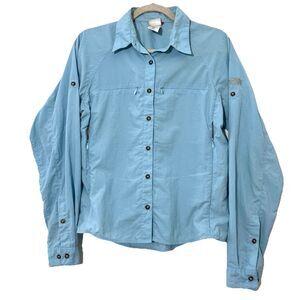 The North Face Utility Shirt Womens M Blue Nylon Vented Mulit Zip Logo Outdoors